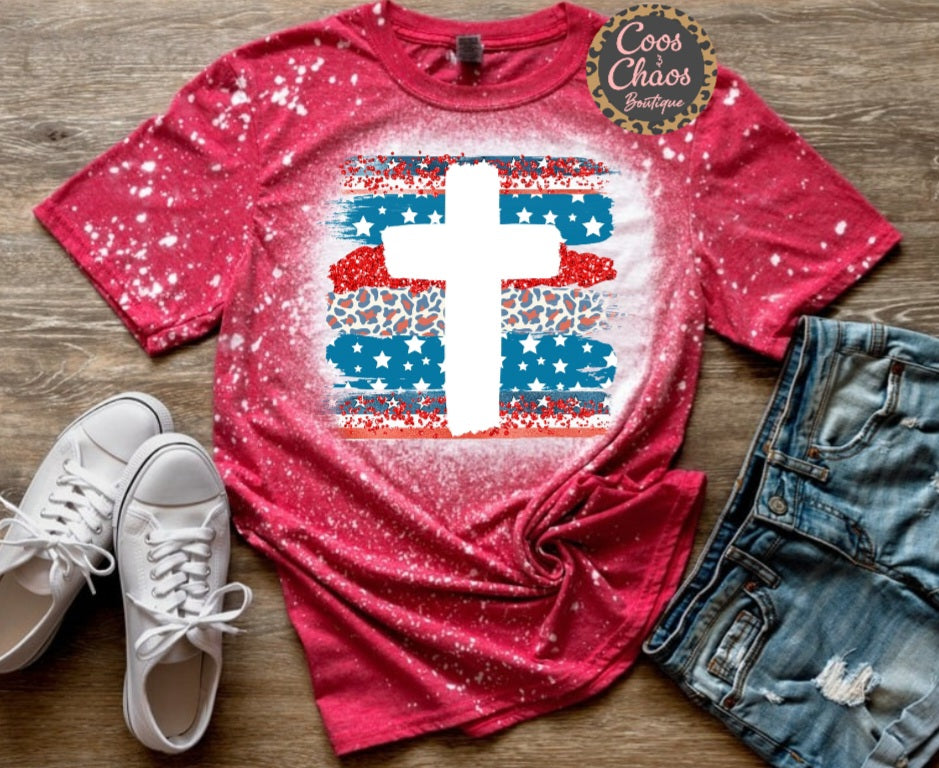 Bleached Cross Patriotic-Tee